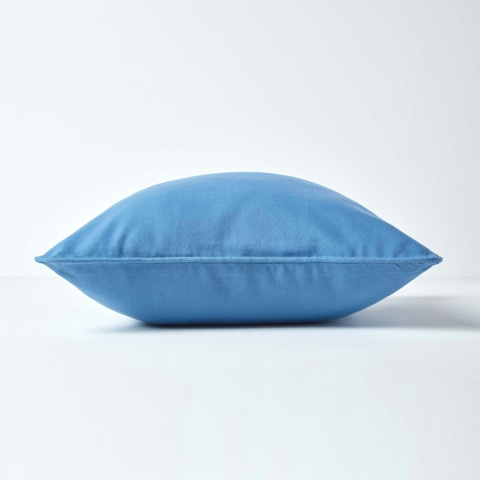 image 1 of Homescapes Cotton Plain Air Force Blue Cushion Cover - 30 x 30 cm Blue