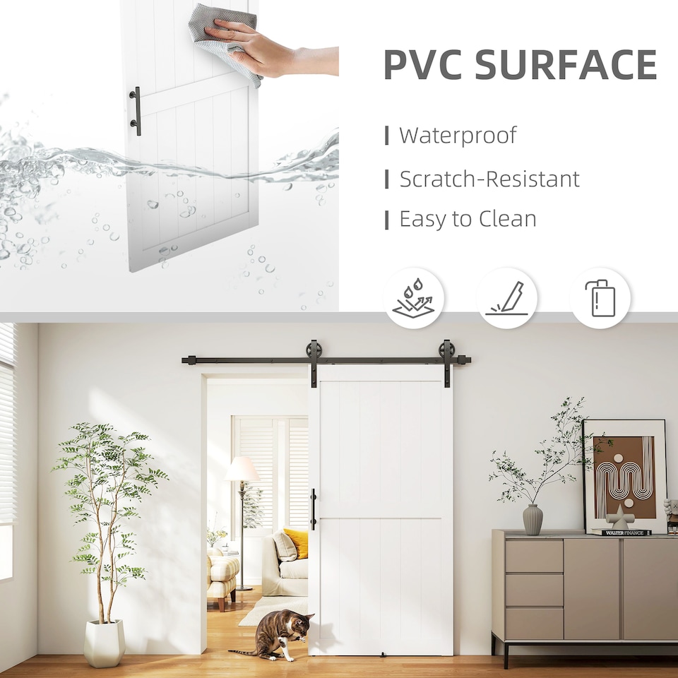image 1 of HOMCOM 213.4cm Sliding Barn Door Kit, Sliding Door with Track, White