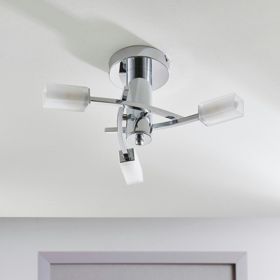 image 1 of Havana 3 Light Semi Flush Multi Arm Ceiling Light Chrome, Acid Etched Glass, G9
