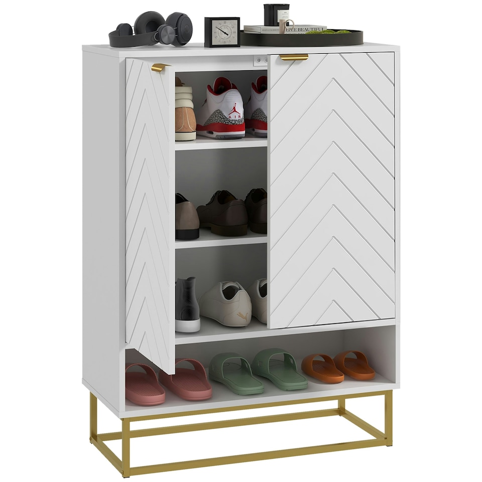image 1 of HOMCOM Shoe Cabinet with 2 Chevron Doors, Adjustable Shelf for 12 Pairs