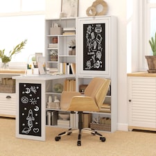 HOMCOM Wall Mounted Computer Desk, Folding Study Table with Black Board and Bookshelf, Multifunctional Floating Writing Desk for Home Office, White