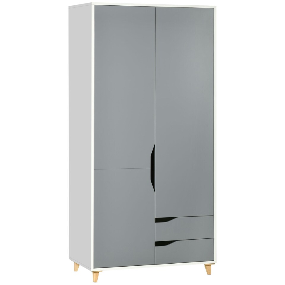 image 1 of HOMCOM 2 Door Wardrobe with Drawers, Hanging Rail, Shelves