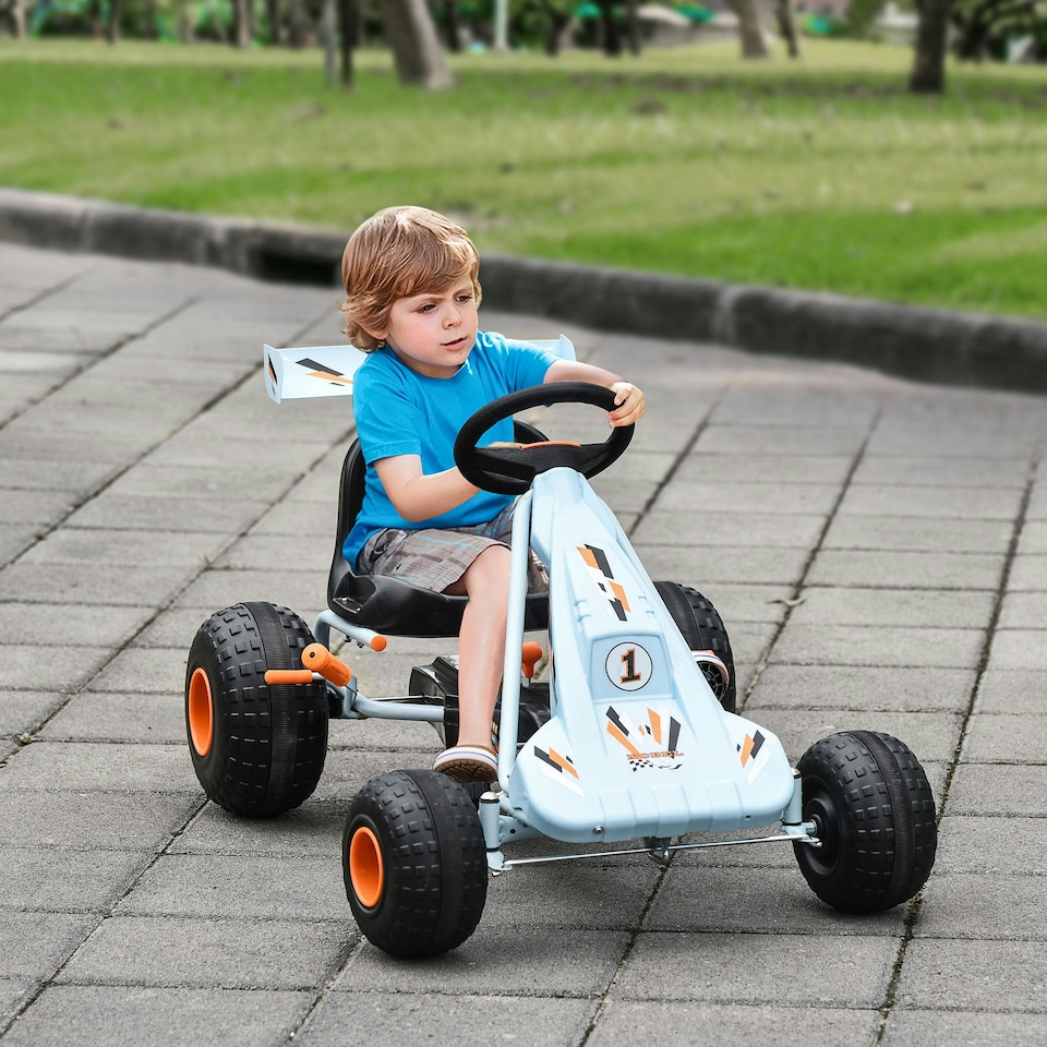 image 1 of HOMCOM Child's Pedal Go Kart Manual Car w/ Brake Gears Steering Wheel Seat Blue