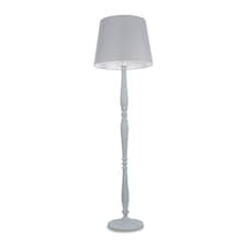 ValueLights Victoria White Wood Floor Lamp Grey Taper Shade and Bulb