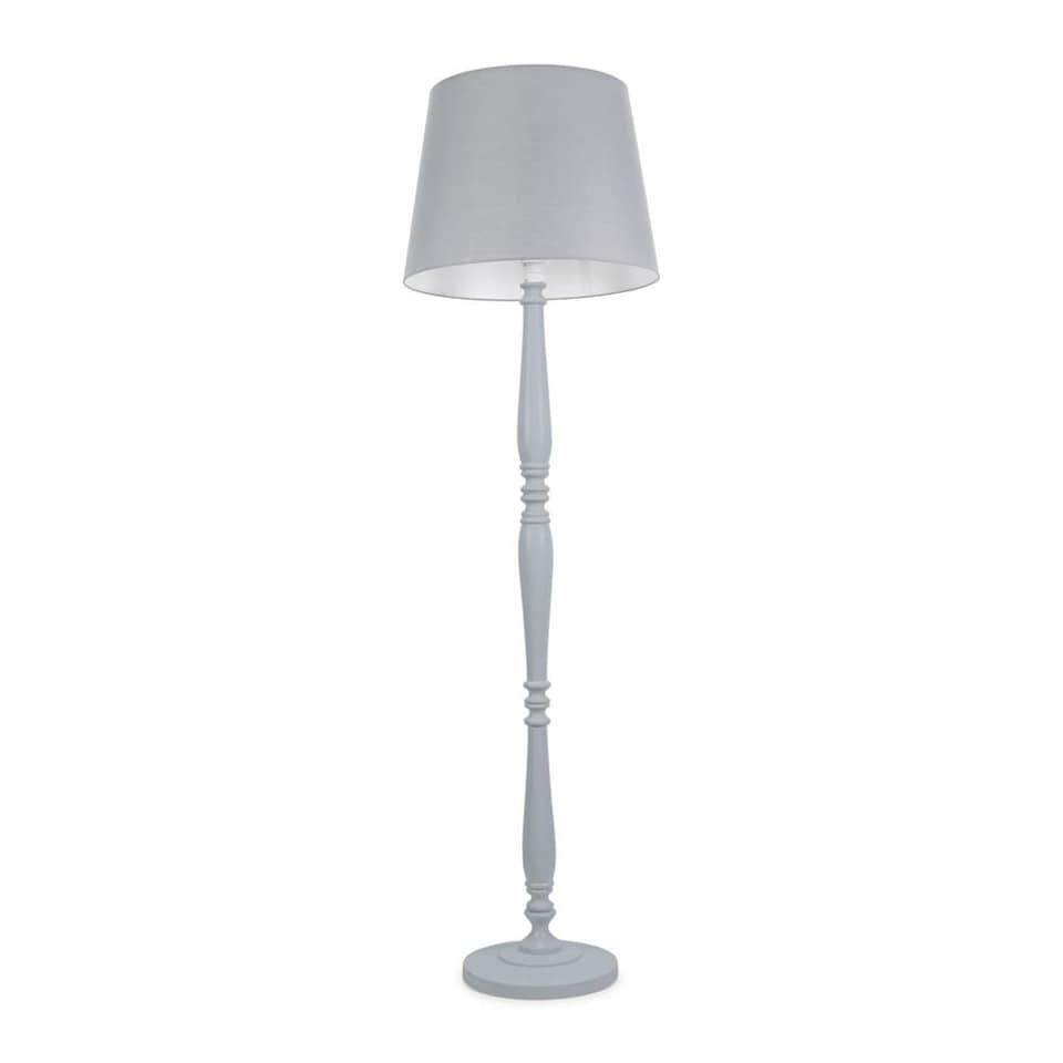 image 1 of ValueLights Victoria White Wood Floor Lamp Grey Taper Shade and Bulb