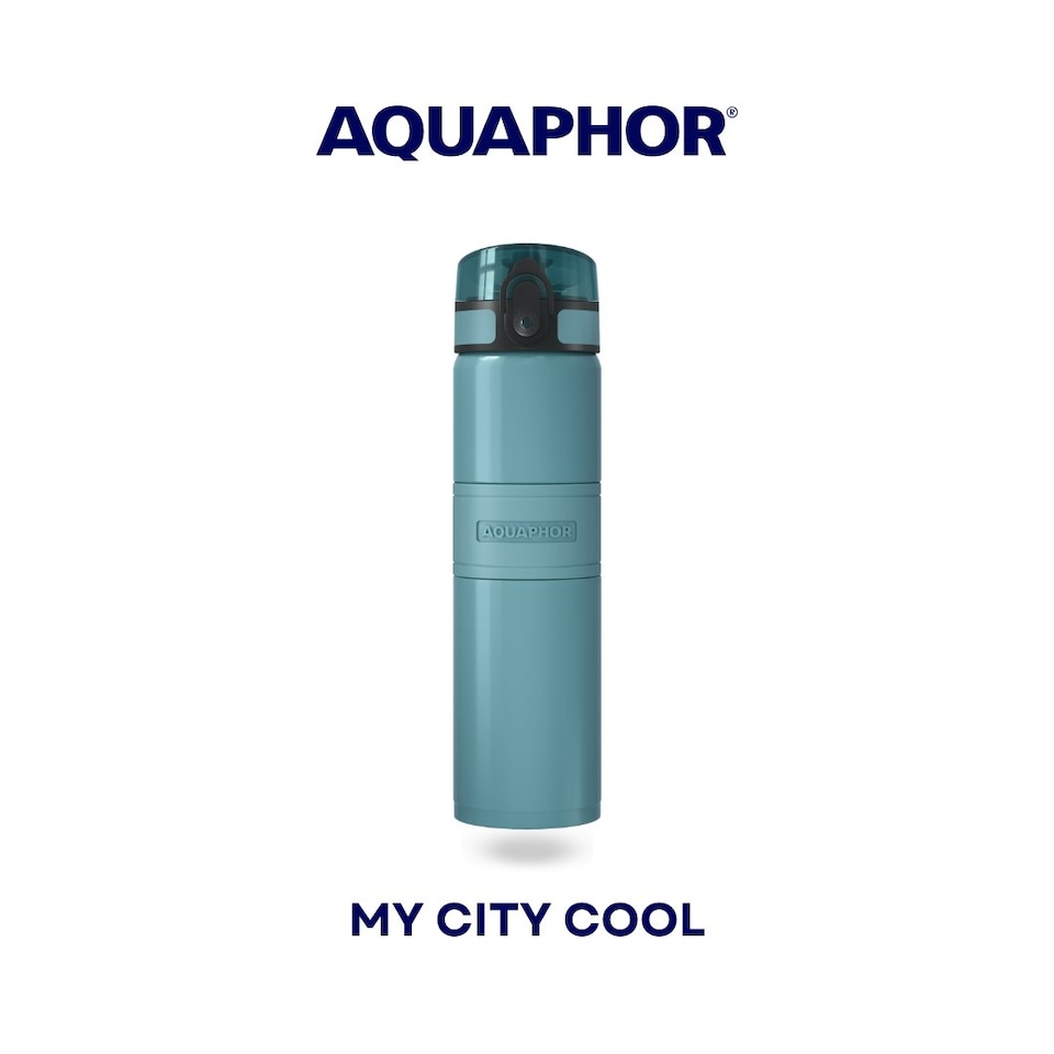 image 1 of AQUAPHOR Double Wall Insulated Stainless Steel City Cool Bottle with City Filter in Fresh Teal