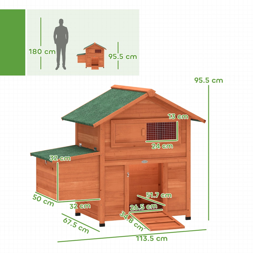 image 1 of PawHut Chicken Coop, Wooden Hen House with Nesting Box, Pull-Out Tray | Orange | 113.5 L cm x 67.5 W cm x 95.5 H cm