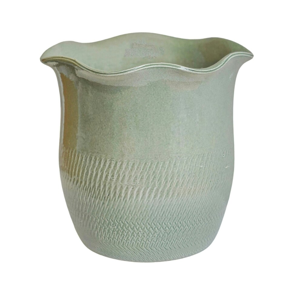 image 1 of Camellia Scalloped Edge Planter White