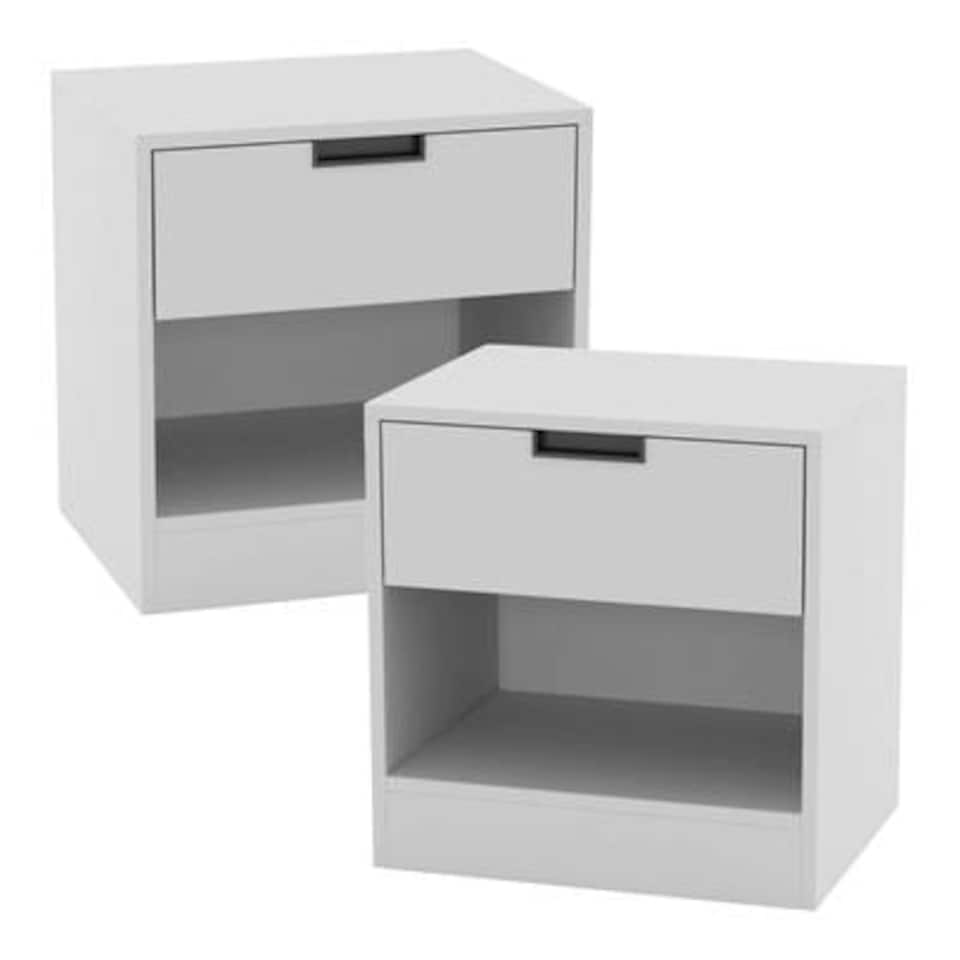 image 1 of 1-Drawer Bedside Table with Storage Black | White / Set of 2