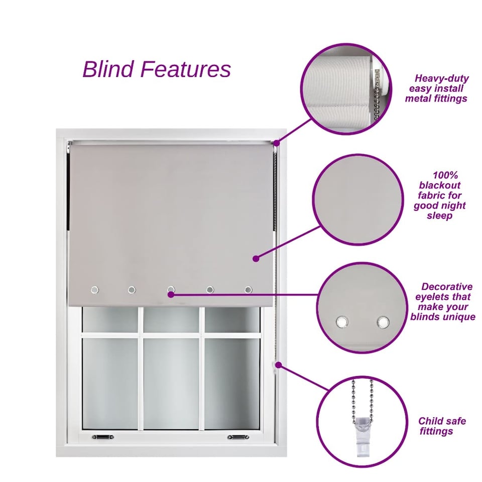 image 1 of FURNISHED Blackout Roller Blind with Round Eyelets & Metal Fittings | Cream | Cream | (W) 85cm x (L) 210cm