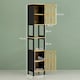 image 5 of HOMCOM Tall Bathroom Storage Cabinet, Slim Bamboo Bathroom Cabinet with 2 Open Compartments, 2 Slatted Doors and Adjustable Shelves, Black