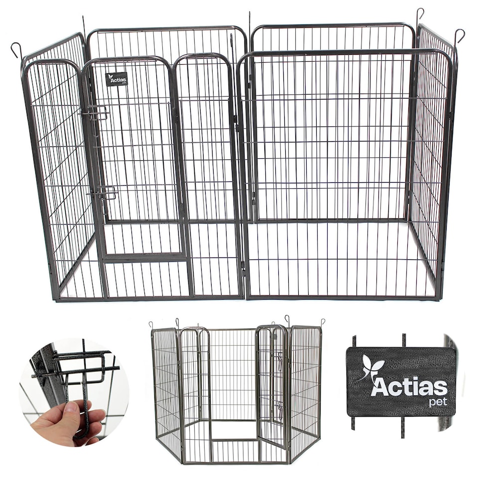 image 1 of Actiaspet - Heavy Duty Metal Pet Playpen 6 Panel Dog Run Enclosure with Door (Black, Large, 6)