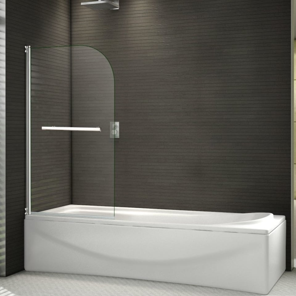 image 1 of 800x1400mm 180 Pivot Shower Bath Screen Tempered Glass Door Panel With Towel Rail Chrome