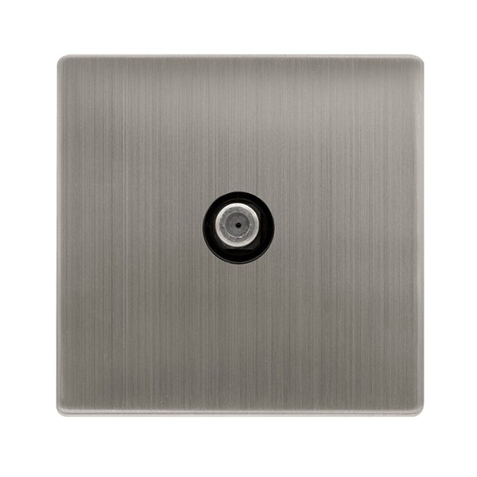 SE HOME Stainless Steel Screwless Plate Satellite Socket 1 Gang - Black Trim - SE Home Black | Stainless Steel