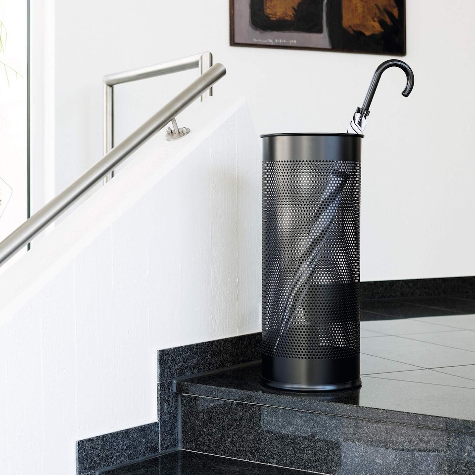 image 1 of Durable Modern Perforated Steel Umbrella Stand | 29 Litre Black