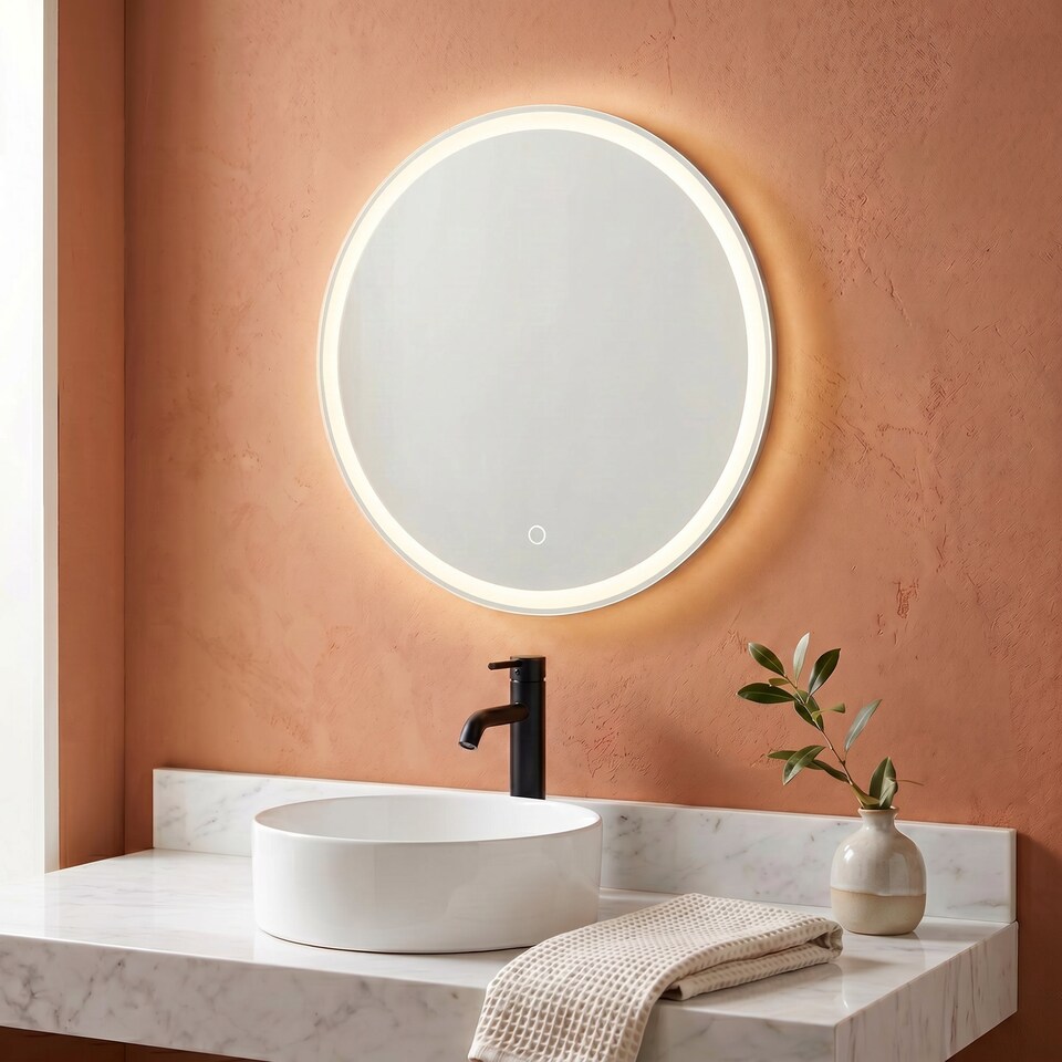 image 1 of Luca - Round LED Bathroom Mirror Touch Control, 50cm, Demister, CCT