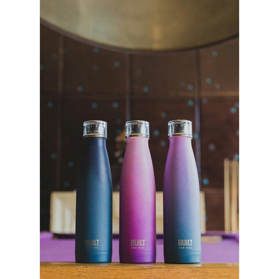 image 1 of Built Dbl Wall Water Bottle Pink & Purple Ombre 500ml