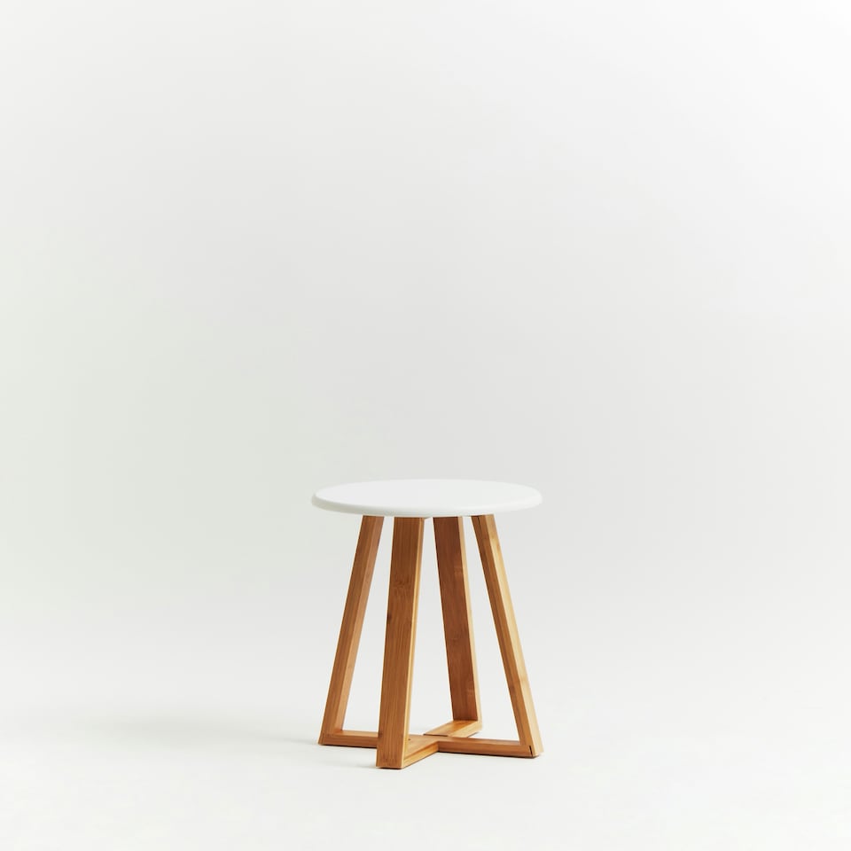 image 1 of Interiors By Premier Contemporary White And Natural Bamboo Round Stool, Durable Round Stool For Kitchen, Versatile Kitchen Stool