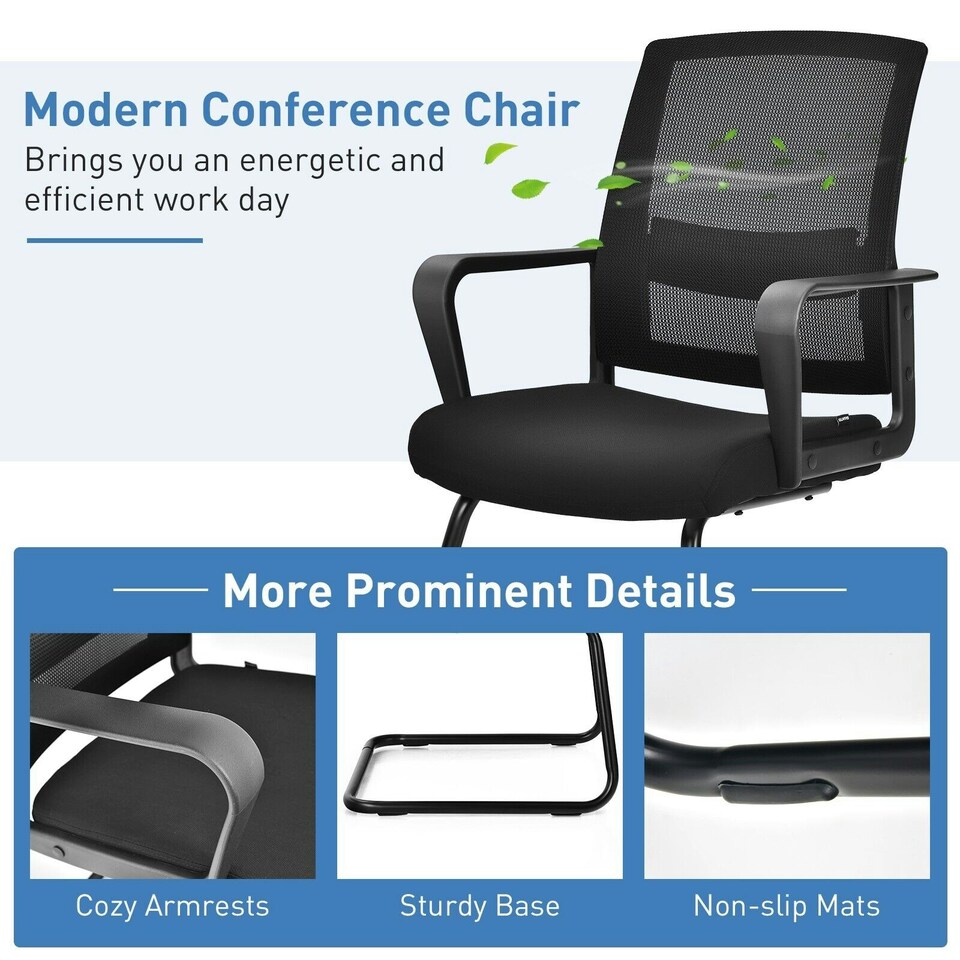 image 1 of COSTWAY Meeting Office Chairs Mid-Back Mesh Reception Chair Black