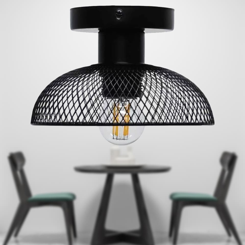 image 1 of Cassidy - Small Black Mesh Ceiling Flush Light | Black | 1