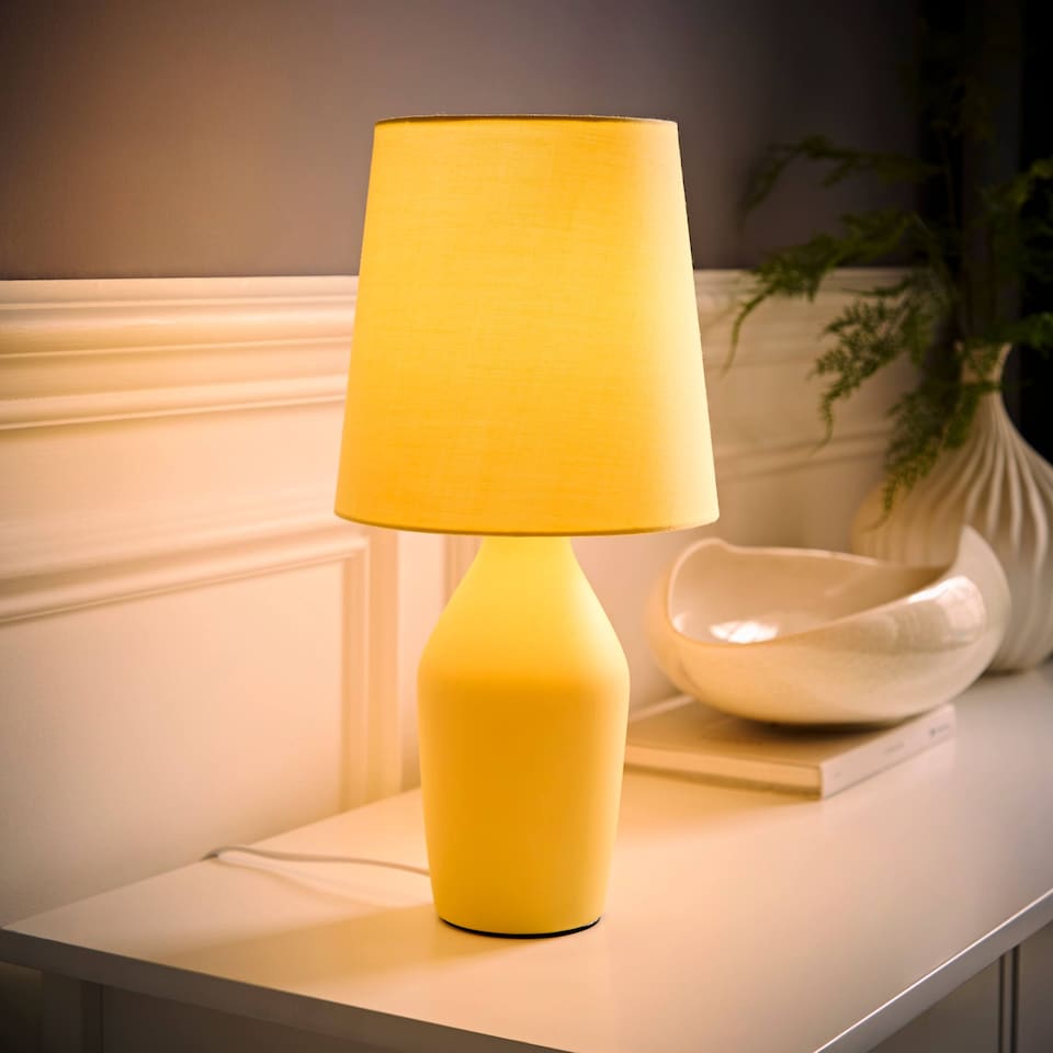 image 1 of ValueLights Arlo Pair of Yellow Ceramic Table Lamps Yellow Shades & Bulbs | Yellow