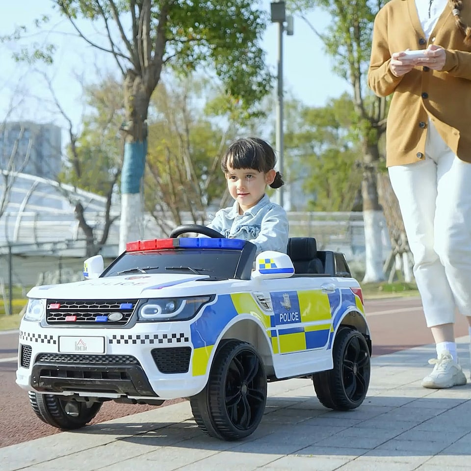 image 1 of HOMCOM 12V Kid Electric Ride On Police Car w/ Remote Siren Bluetooth 3-6 Years