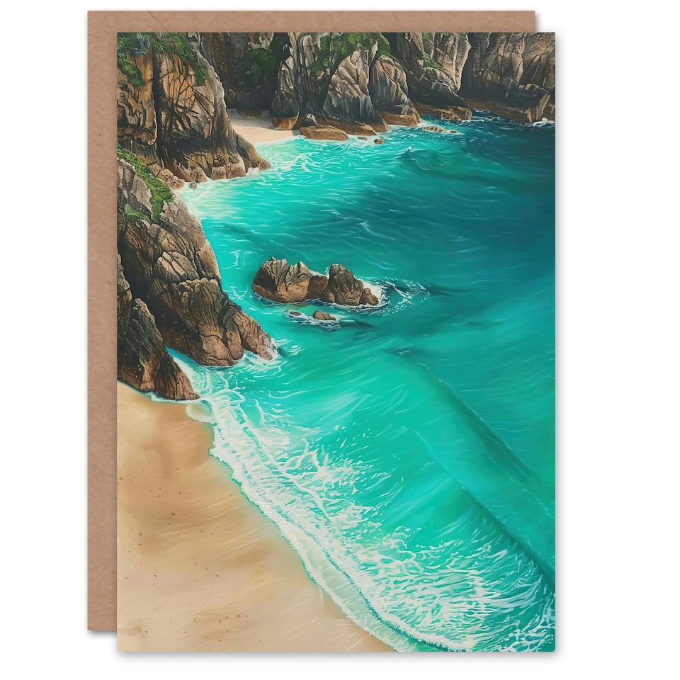 image 1 of Waves Surfing Turquoise Sea Shore Coast Him Her Birthday Card