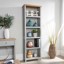 Grey Oak Tall Bookcase Display Unit 5 Bookshelves DVD Storage Two Tone