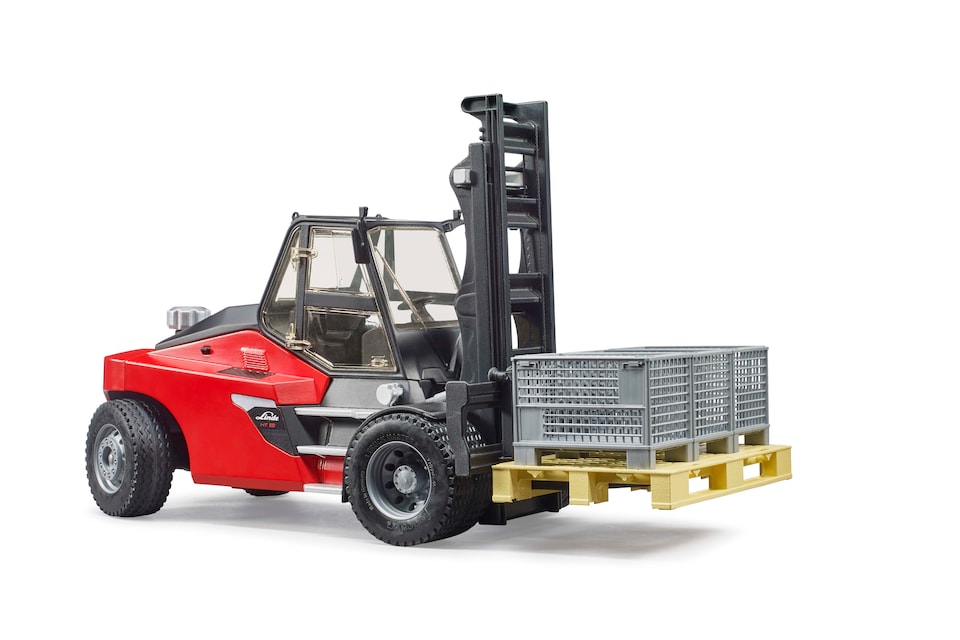 image 1 of Bruder Linde HT160D Forklift with Pallet & 3 Pallet Cages Heavy Industrial Handling Playset