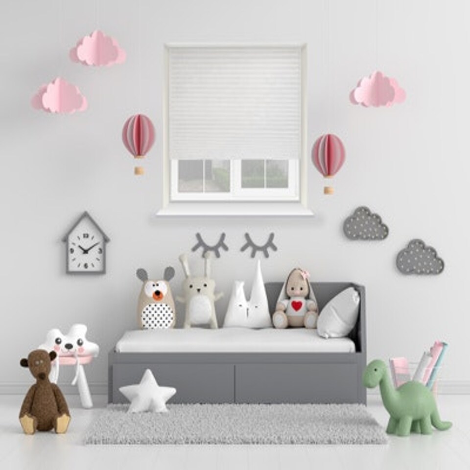 image 1 of 80cm White Temporary Self Adhesive Dimout Pleated Window Blind 200cm Drop