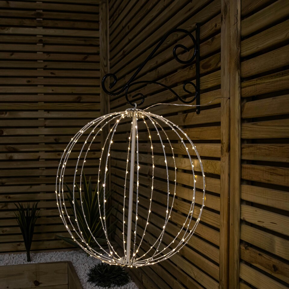 image 1 of 50cm White Metal Folding Christmas Ball with 256 Warm White LEDs