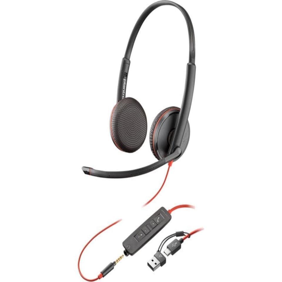 HP Poly Blackwire 3225 Stereo USB-C Wired Headset with 3.5mm Plug and USB-C to USB-A Adapter (Bulk) N/A