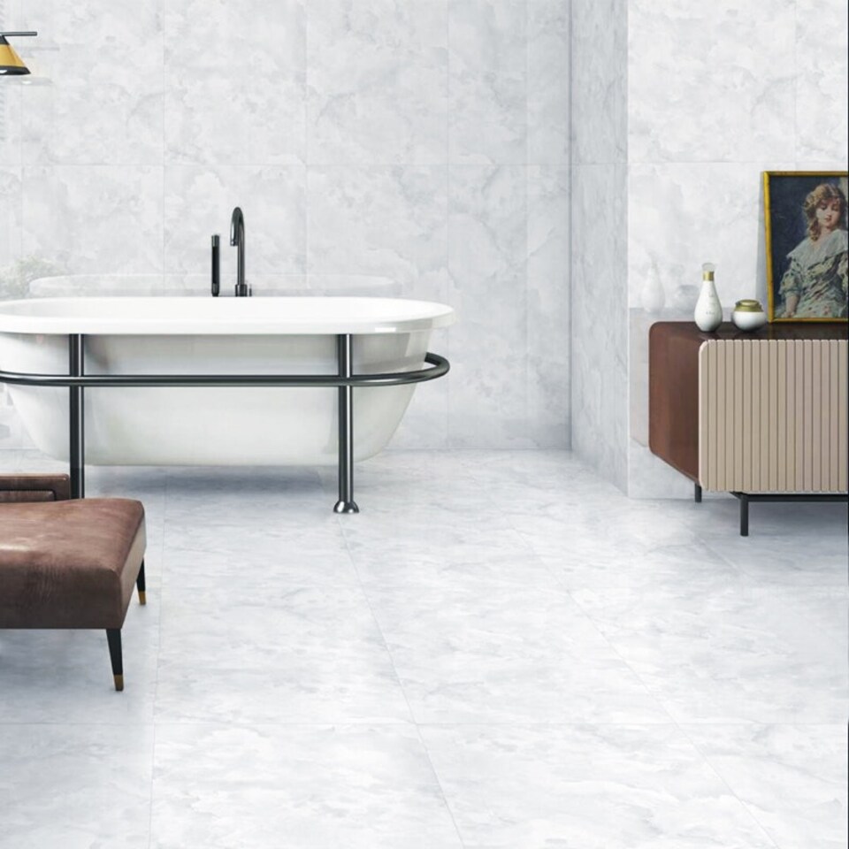 image 1 of Living and Home Square Stone Effect Floor Tiles 24Pcs - Gray & White Ink Pattern Multi