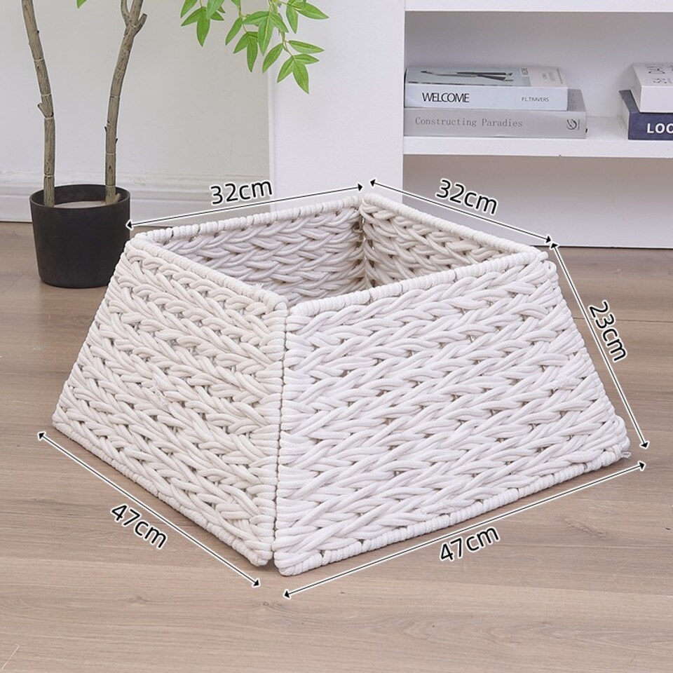 image 1 of 47cm Square Christmas Tree Skirt Stand Decorative Base Festive Xmas PVC Rope | Multi | White Rope | 1