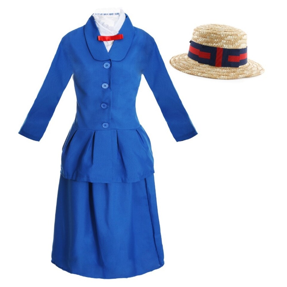 image 1 of Magical Nanny Costume - with Boater Hat Blue | S