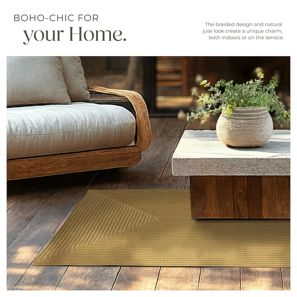 image 1 of Rug Raya - jute look, boho style, for indoor & outdoor, durable, easy-care Brown | 150 x 80 cm