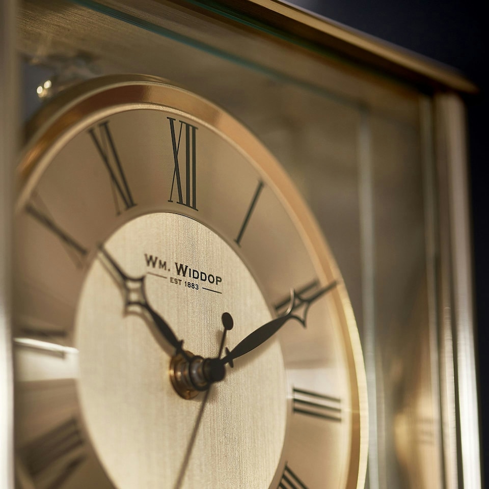 image 1 of Wm.Widdop Gold Mantel Clock With Pendulum Gold