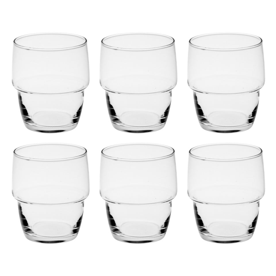 image 1 of Galata Short Whiskey Tumblers Tall Highball Drinking Glasses Stackable Set | Clear | Clear | Short Set of 12