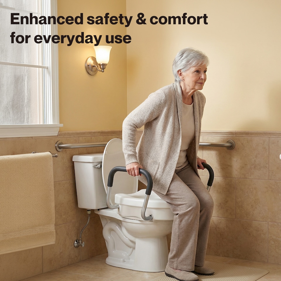 image 1 of Levede Raised Toilet Seat 12cm Riser with Adjustable Arms for Elderly Disabled