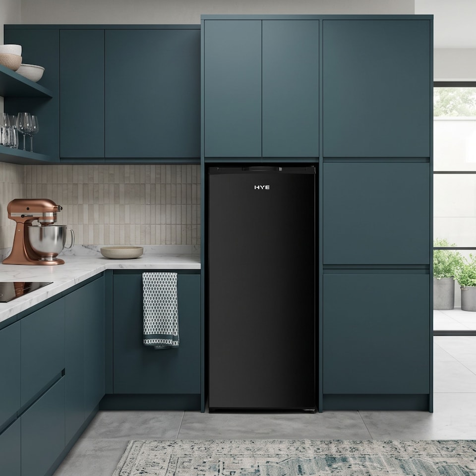 image 1 of HYE Freestanding Upright Freezer, 168 Litre, 55cm, Black - RF01SDFR168B01