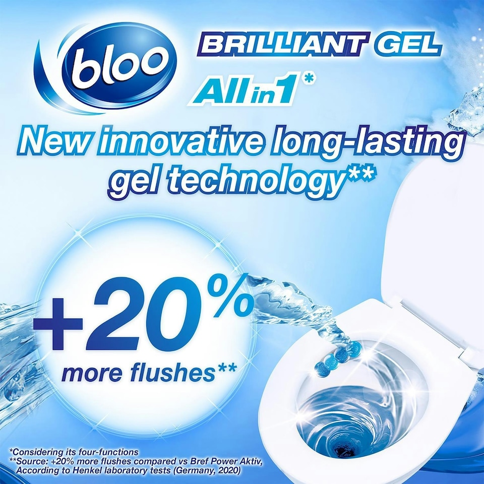 image 1 of Bloo Toilet Rim Block Brilliant Gel All in 1 Cleaner Arctic Ocean Scent 42g 14pk