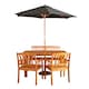 image 1 of Outdoor 4 Person Rectangular Wooden Garden Dining Table Chairs & Bench with Black Parasol & Base Furniture Set