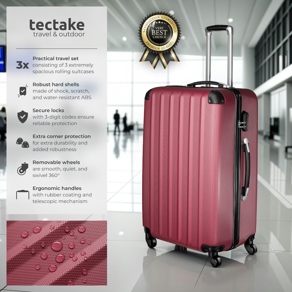 image 1 of Suitcase Set - 3 hard-shell suitcases with telescopic handle, swivel wheels Red
