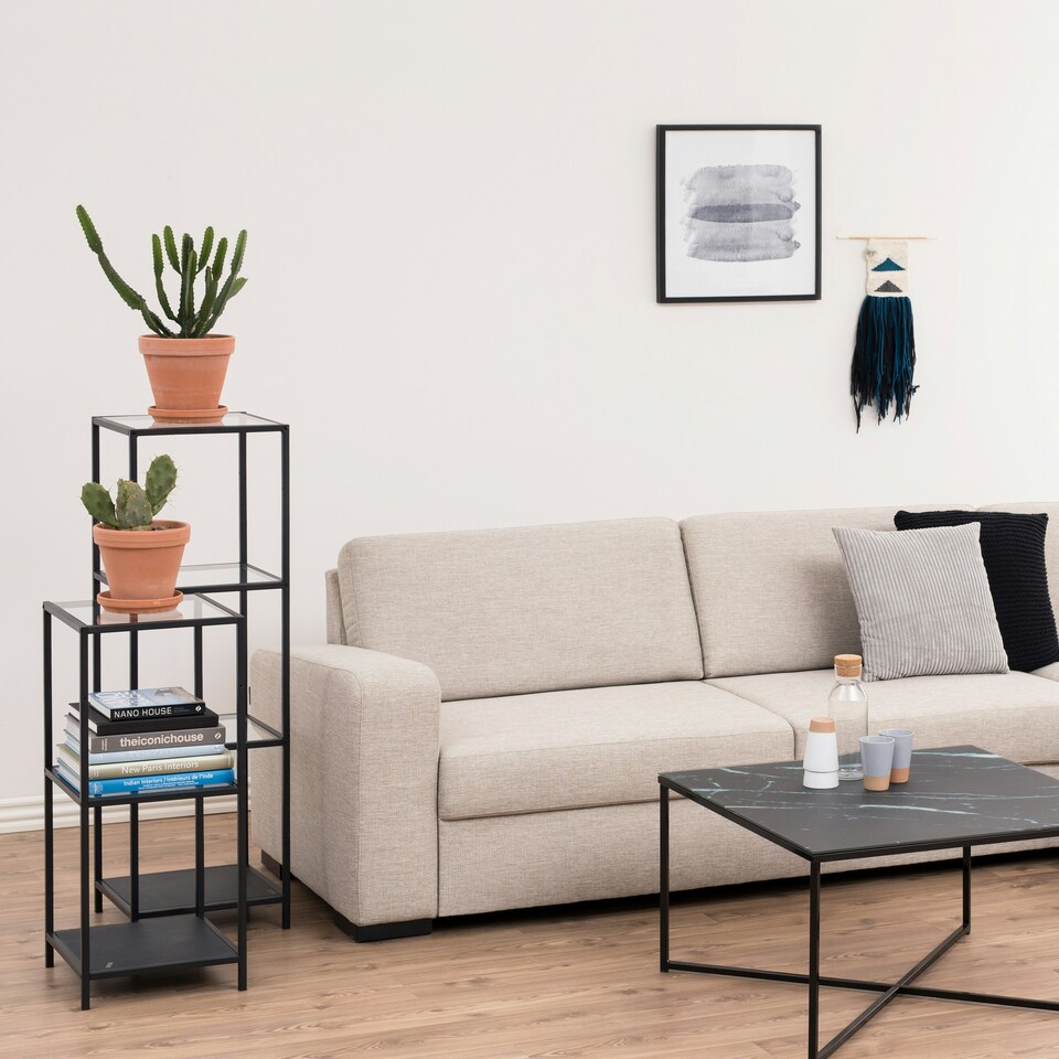 image 1 of Seaford Narrow Black Metal Bookcase with 3 Glass Shelves