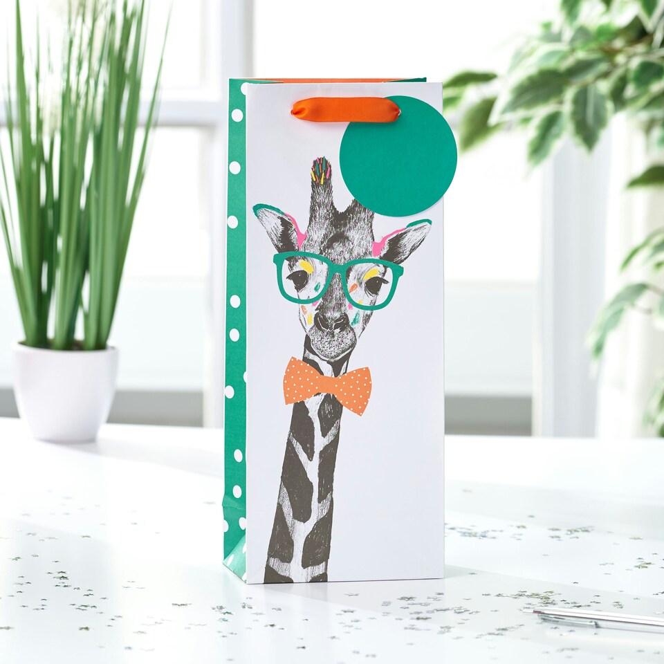 image 1 of Bright Giraffe Bottle Gift Bag - Pack of 3