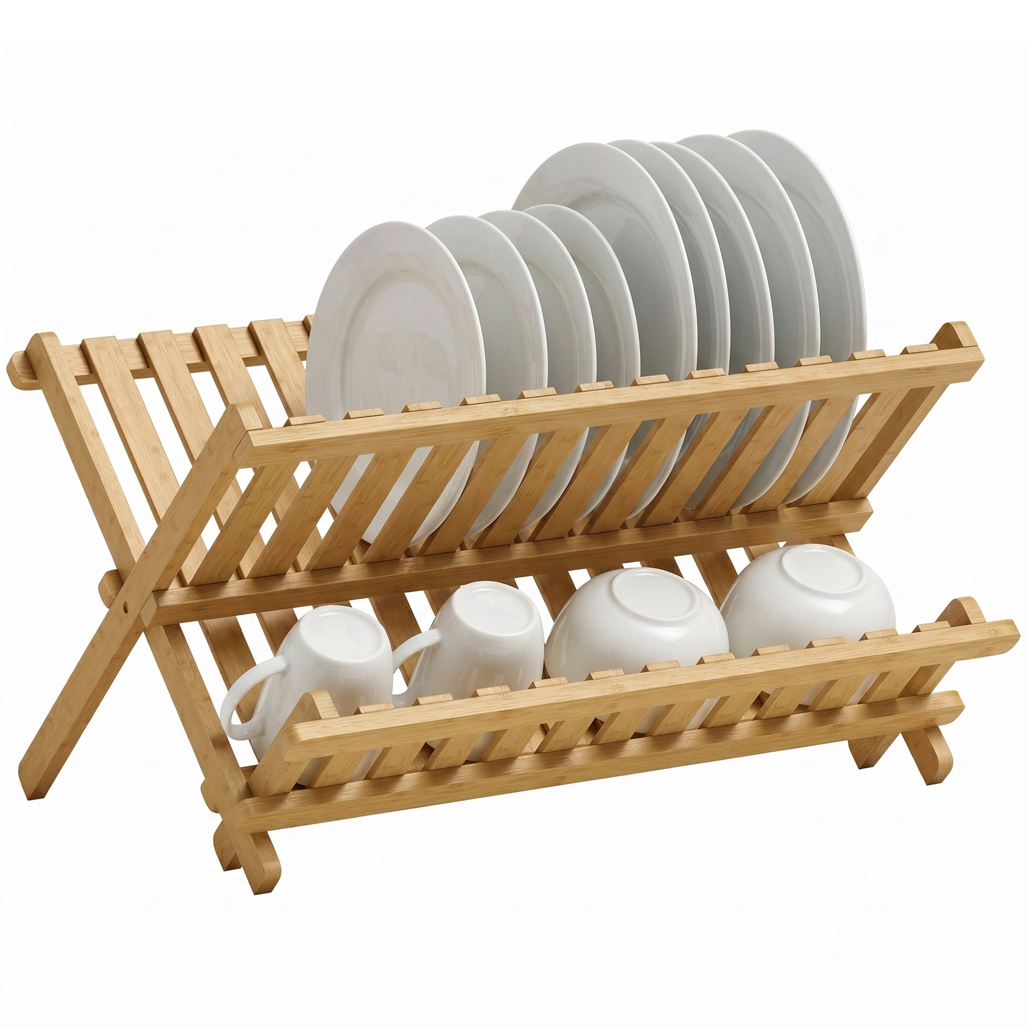 HOMCOM 2-Tier Kitchen Storage Unit with Slatted Draining Shelves, Natural