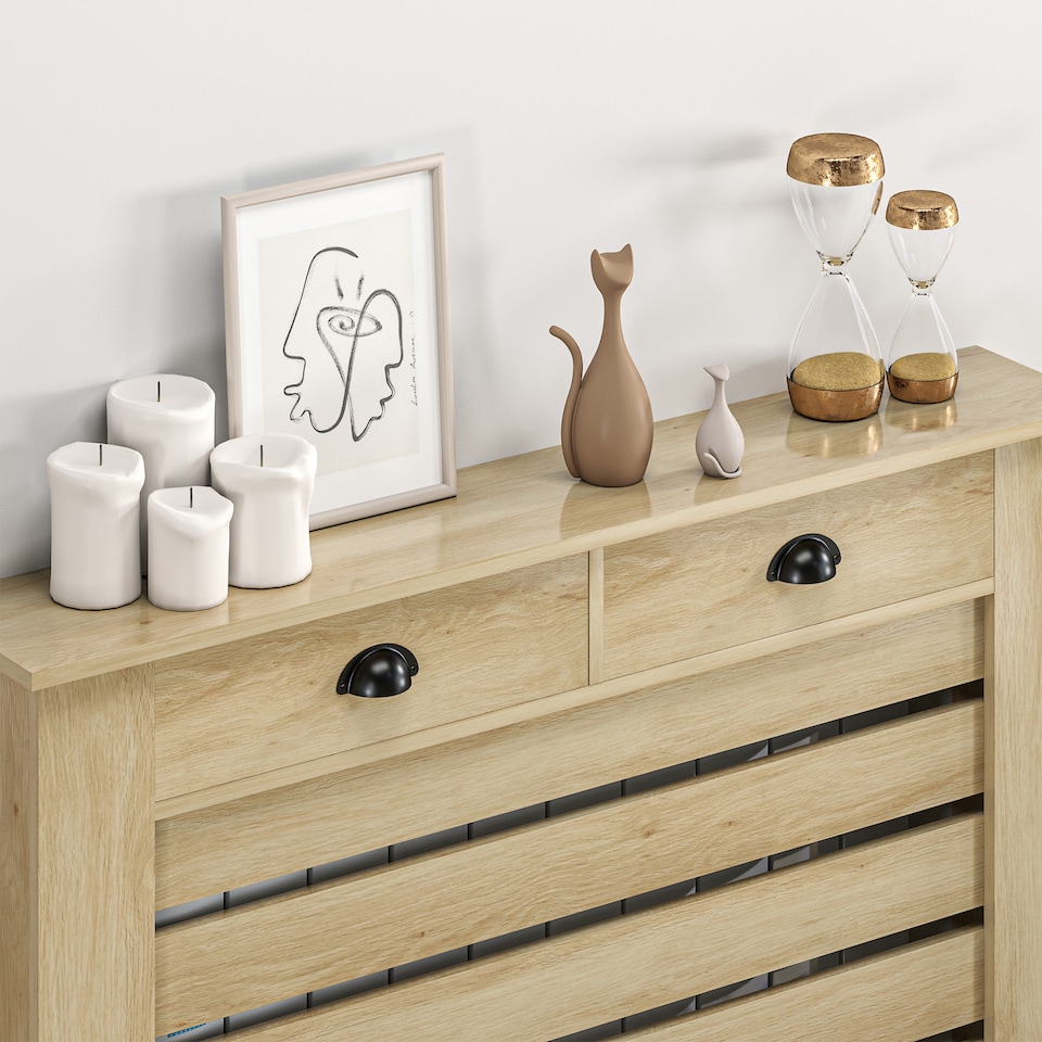 image 1 of HOMCOM Radiator Cover with Drawer, Horizontal Slat, 111cm, Oak