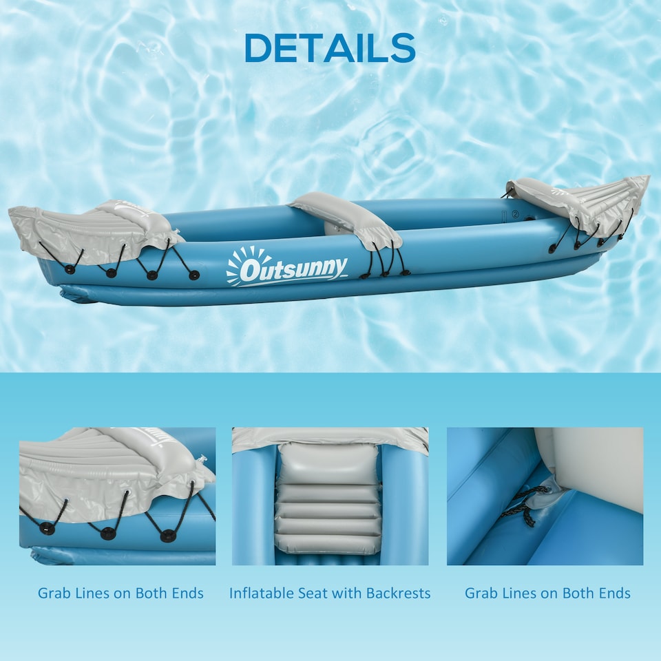 image 1 of Outsunny Inflatable Kayak Two-Person Inflatable Boat w/ Air Pump, Blue | Blue