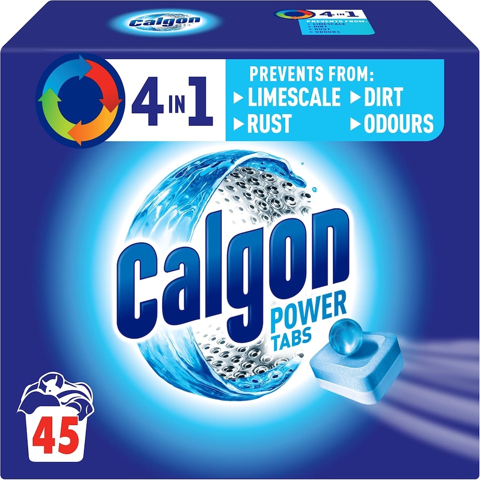 image 1 of Calgon 4-in-1 Washing Machine Cleaner and Water Softener Tablets, Removes Limescale & Odours, Deep Clean, Units: 45 Tablets, Size: L Pack
