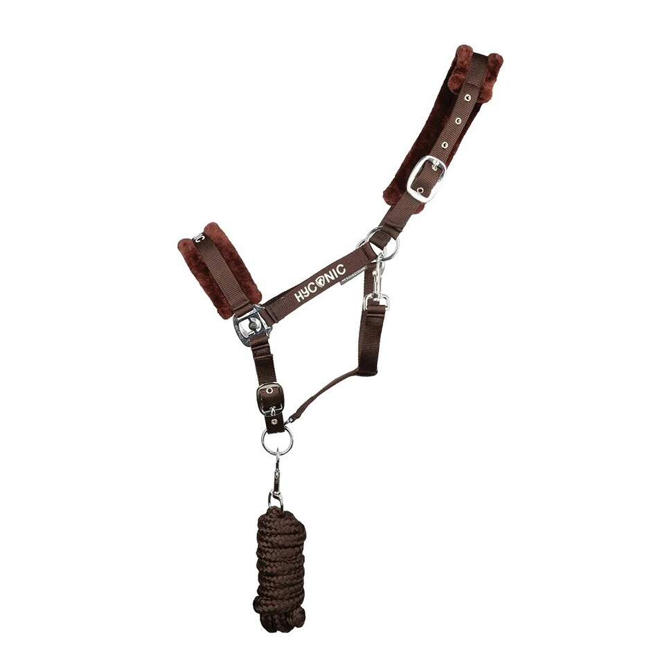 image 1 of HYCONIC Faux Fur Horse Head Collar & Lead Rope - Brown - Cob
